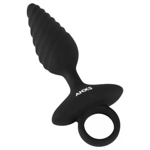 ANOS - bordázott vibrációs anál plug (fekete)