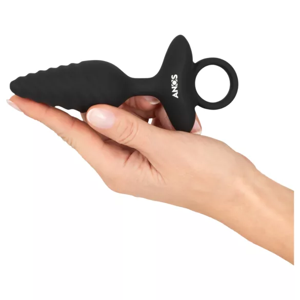 ANOS - bordázott vibrációs anál plug (fekete)