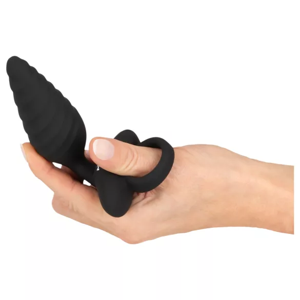 ANOS - bordázott vibrációs anál plug (fekete)