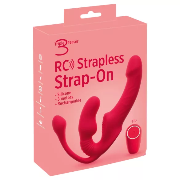 You2Toys Strapless - felcsatolható 3 ágú vibrátor (piros)