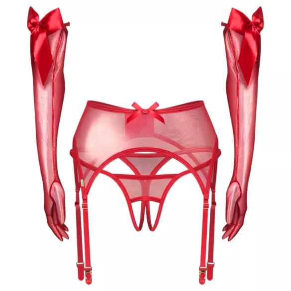 Obsessive Gifty - háromrészes szett harisnyakötővel (piros)