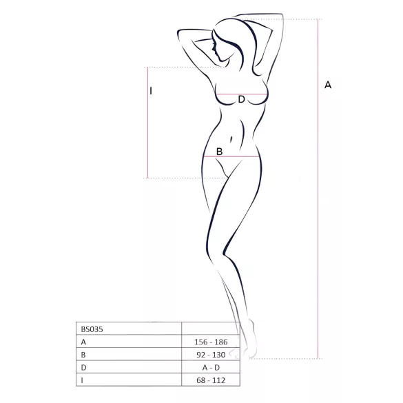 Passion BS035 - vállpántos, nyitott fekete necc body (S-L)