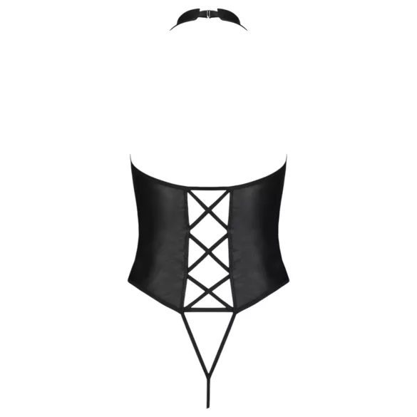 Passion Nancy - nyitott, keresztpántos body (fekete)