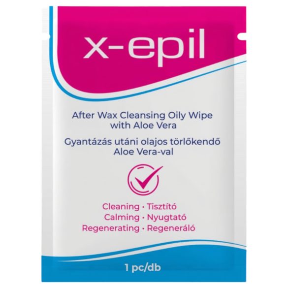 X-Epil - Gyantázás utáni olajos törlő kendő (1db) - Aloe Vera