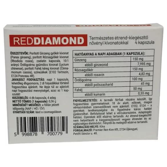 Red Diamond - természetes étrend-kiegészítő kapszula férfiaknak (4 db)