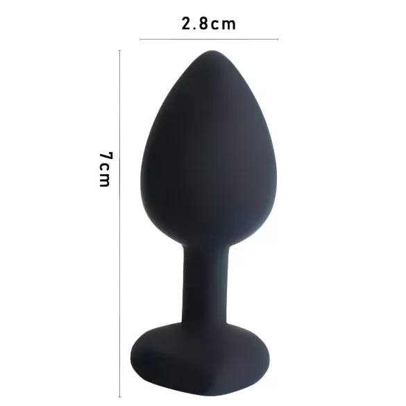 Sunfo - szilikon anál plug szíves piros kővel (fekete)