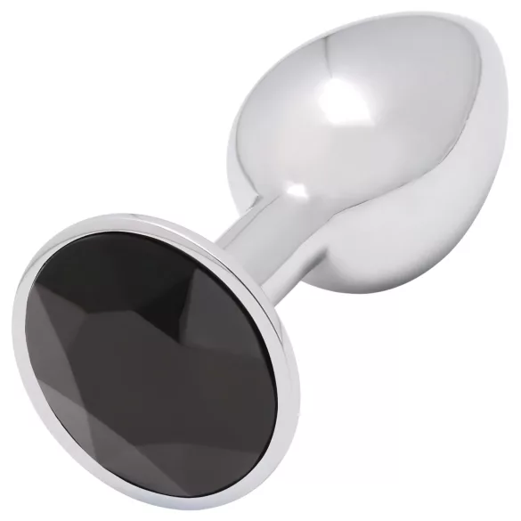 Sunfo - fém anál plug fekete kővel (ezüst)