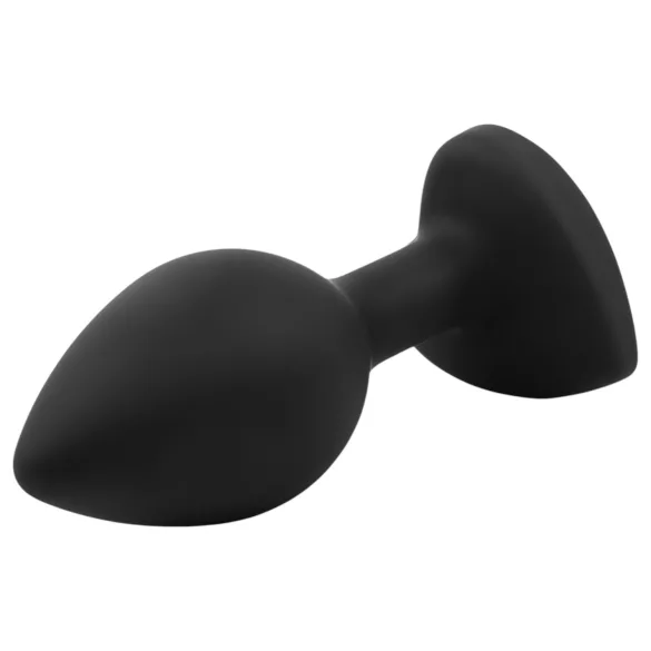 Sunfo - szilikon anál plug szív alakú sötét kék kővel (fekete)