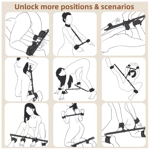 Lonely - állítható terpesztő rúd és bilincsek (fekete)