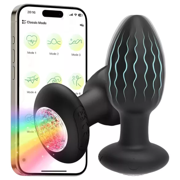 Desirel - Vibrációs anál plug színváltó LED-fénnyel - app-vezérelt, 10 rezgésmód (fekete)