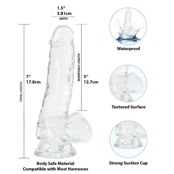 Addiction Crystal - tapadókorongos dildó (átlátszó) - 18cm