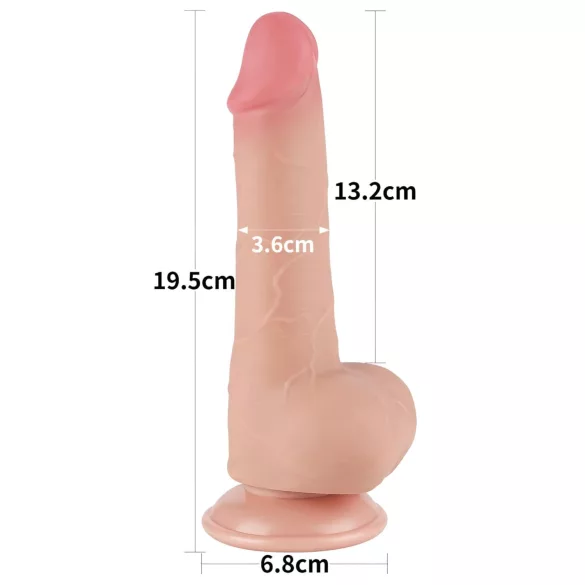 Sliding-Skin - tapadókorongos kétrétegű dildó - 19,5 cm (testszínű)