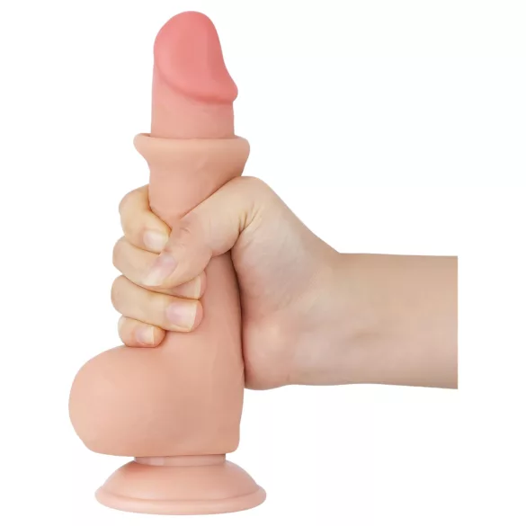 Sliding-Skin - tapadókorongos kétrétegű dildó - 19,5 cm (testszínű)