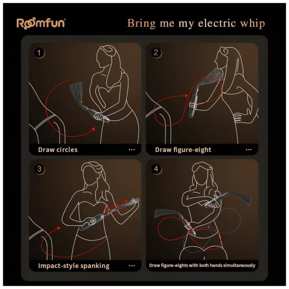 Roomfun - elektromos sokkoló korbács (fekete)