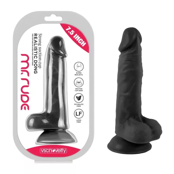 Mr. Rude - tapadókorongos, herés élethű dildó - 19cm (fekete)