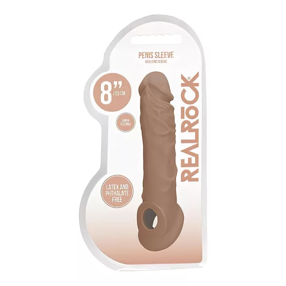RealRock Penis Sleeve 8 - péniszköpeny (21 cm) - sötét natúr
