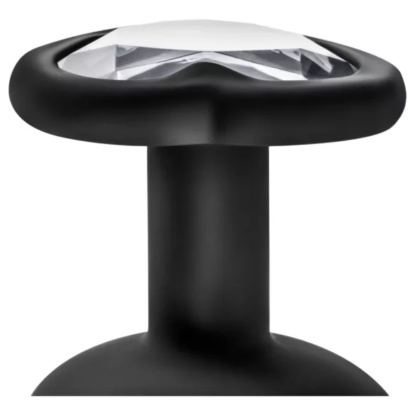 Temptasia S - ezüst köves, szíves anál plug (fekete) - kicsi