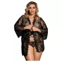 Subblime Queen Plus - fekete csipke köntös szett (XL-2XL)