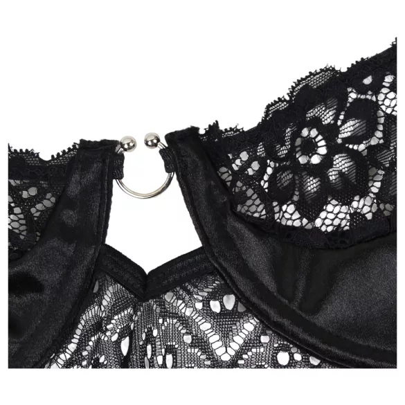 Subblime - mintás body szatén övvel (fekete)