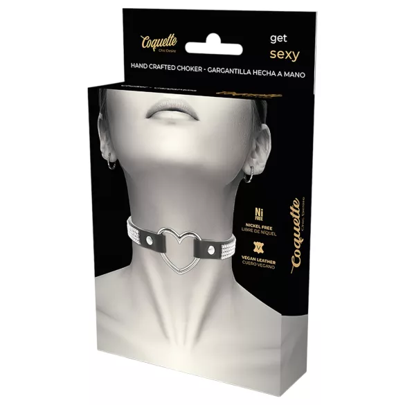Coquette - strasszos choker szív medállal (fekete)