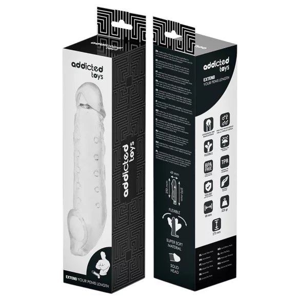 Addicted Toys - péniszköpeny heregyűrűvel - 23 cm (átlátszó)