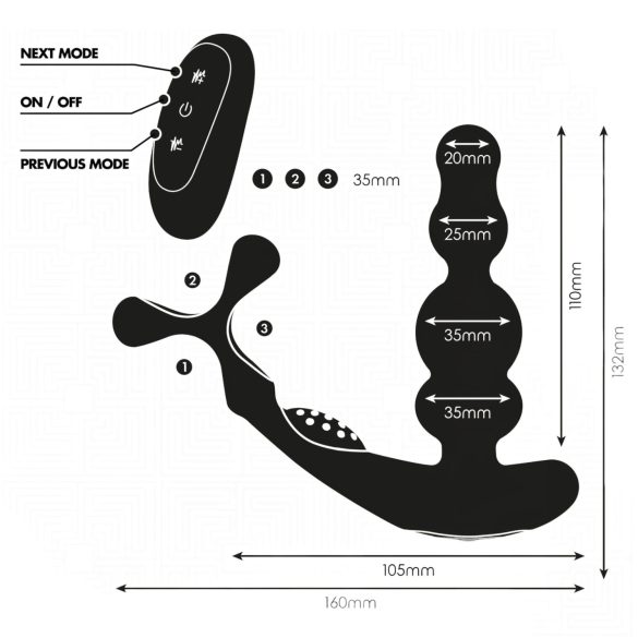 Addicted Toys - forgó fejes análvibrátor péniszgyűrűvel (fekete)