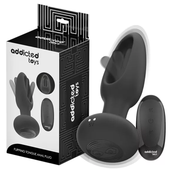 Addicted Toys - mozgó nyelves anál vibrátor férfiaknak (fekete)