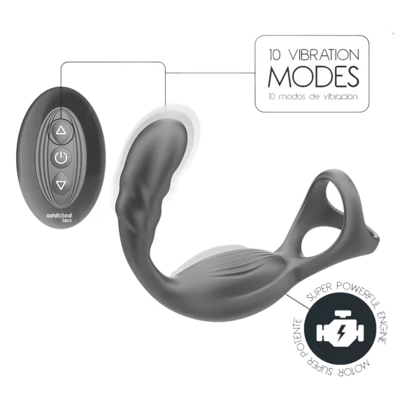 Addicted Toys - análvibrátor pénisz- és heregyűrűvel (fekete)