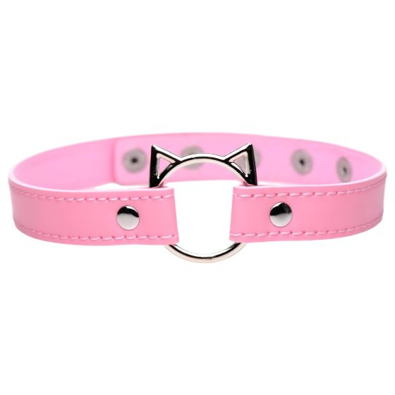 Master Series Kinky Kitty - nyakörv cica fej karikával (pink)