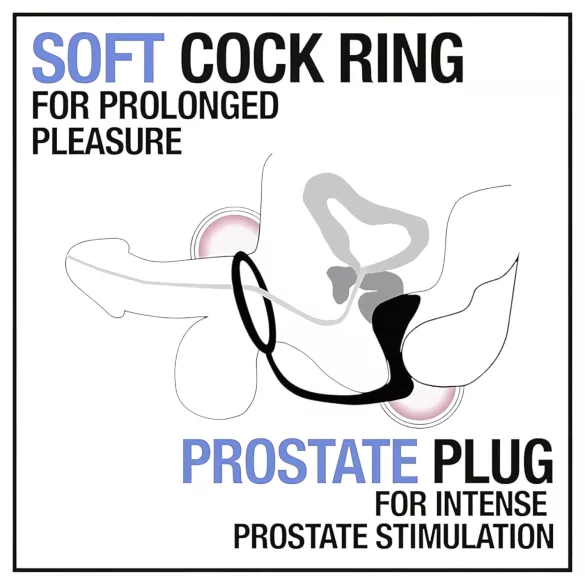 Anal Adventures Platinum - anál dildó péniszgyűrűvel (fekete)