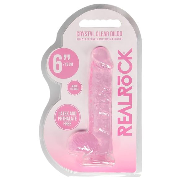REALROCK - átlátszó élethű dildó - pink (15cm)