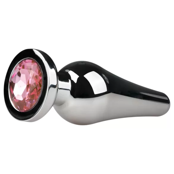 Easytoys Metal No.11 - pink köves kúp anál plug - ezüst (3,5cm)