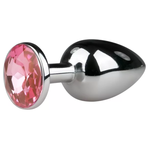 EasyToys Metal No.1 - pink köves kúp anál plug (ezüst, 2,7 cm)