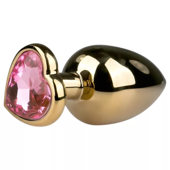 Easytoys Metal No.8 - anál plug szíves talppal - arany-pink (3,5cm)