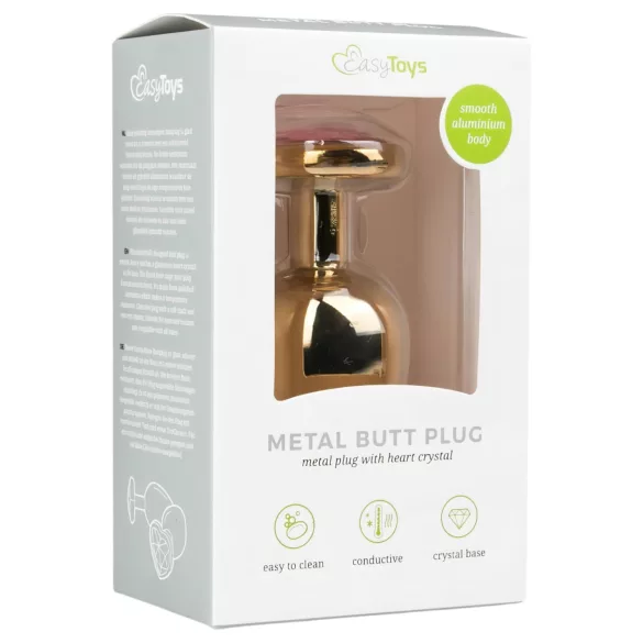 Easytoys Metal No.8 - anál plug szíves talppal - arany-pink (3,5cm)