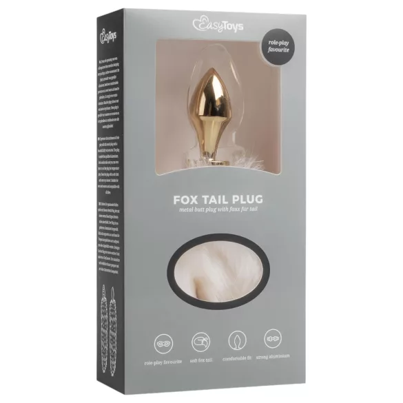 Easytoys Fox NO13 - fém butt plug rókafarokkal (arany-fehér)
