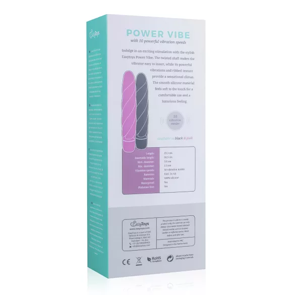 EasyToys Power Vibe - csavart szilikon rúd vibrátor (fekete)