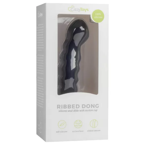 Easytoys Ribbed - tapadókorongos anál dildó (14cm) - fekete