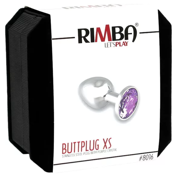 Rimba XS - lila köves, fém butt plug (ezüst)