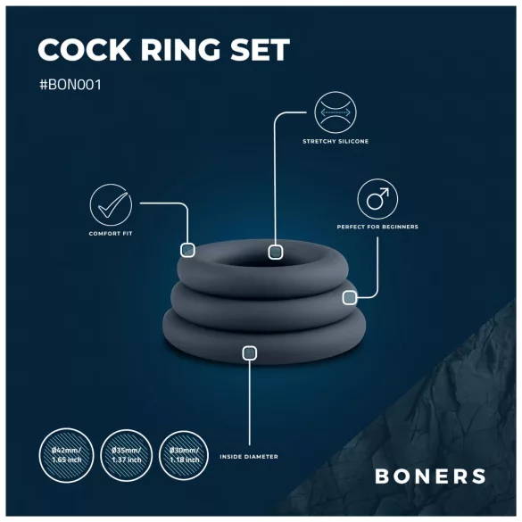 Boners - péniszgyűrű szett - 3db (szürke)