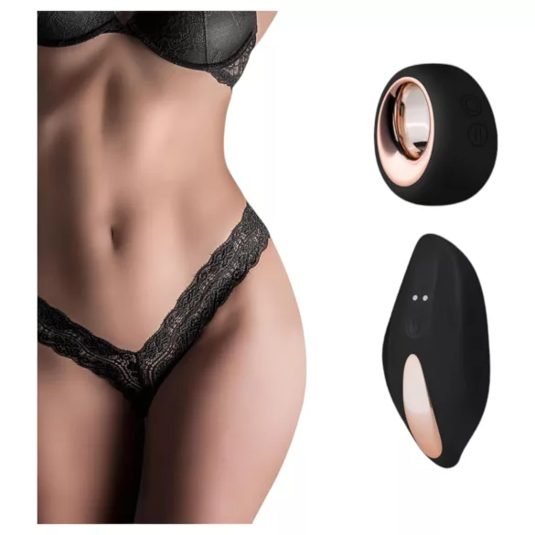 Pantyrebel - fekete akkus, rádiós csipke tanga vibrátor (S-L)