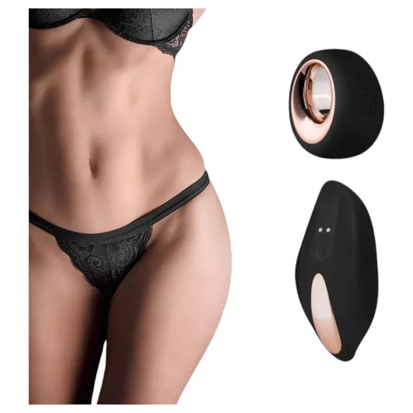 Pantyrebel - fekete akkus, rádiós tanga vibrátor nőknek (S-L)