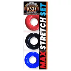   Kiotos Max-Stretch - nyújtható péniszgyűrű szett (fekete/piros/kék)