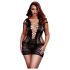 BACI Plus Size - fűzős, rövidujjú miniruha - fekete (XL-XXL)
