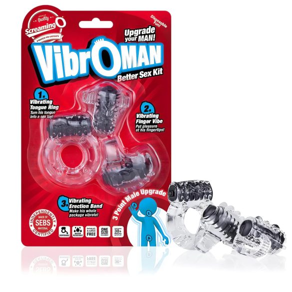 Screaming Vibroman - vibrációs péniszgyűrű szett (fekete)