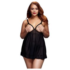   BACI Plus Size - nyitott, pöttyös babydoll - fekete (XL-XXL)