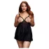 BACI Plus Size - nyitott, pöttyös, fekete babydoll (XL-XXL)