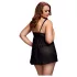 BACI Plus Size - nyitott, pöttyös, fekete babydoll (XL-XXL)