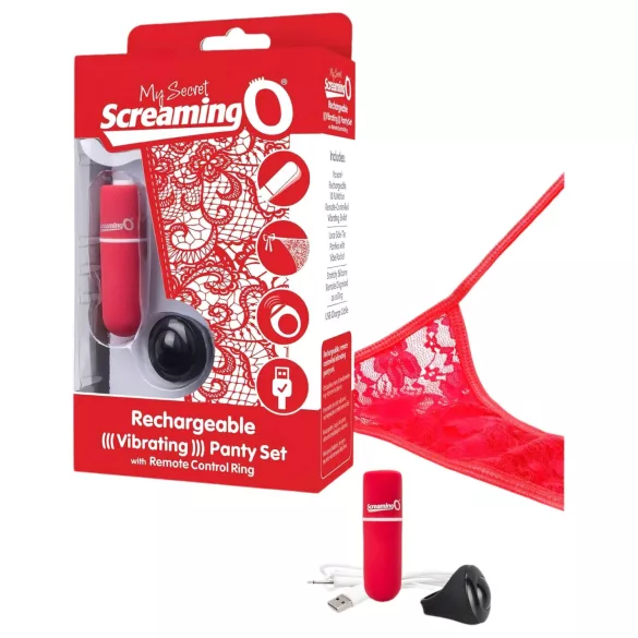 Screaming O Panty Set - piros vibrációs tanga (S-L)