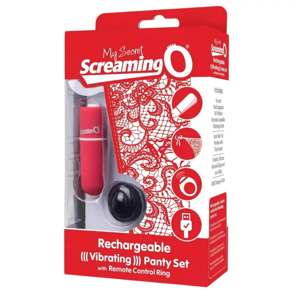 Screaming O Panty Set - piros vibrációs tanga (S-L)